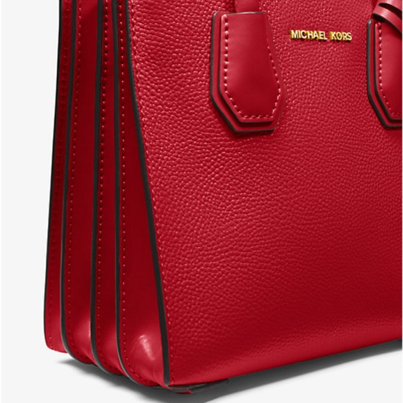 MICHAEL KORS ’MERCER’ PEBBLED LEATHER RED ACCORDIAN TOTE/CROSSBODY NWOT - Picture 5 of 15